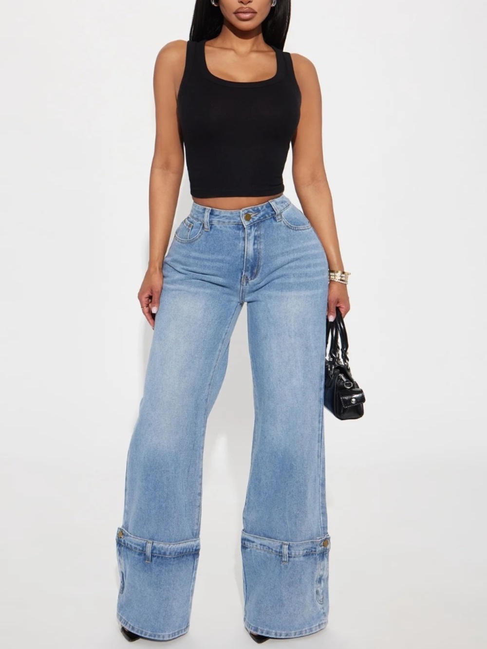 BRAND NEW Fashion Nova Wide Leg Cuffed Jeans